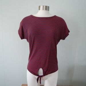 Simple Striped Tee Front Tie Casual Tshirt Top